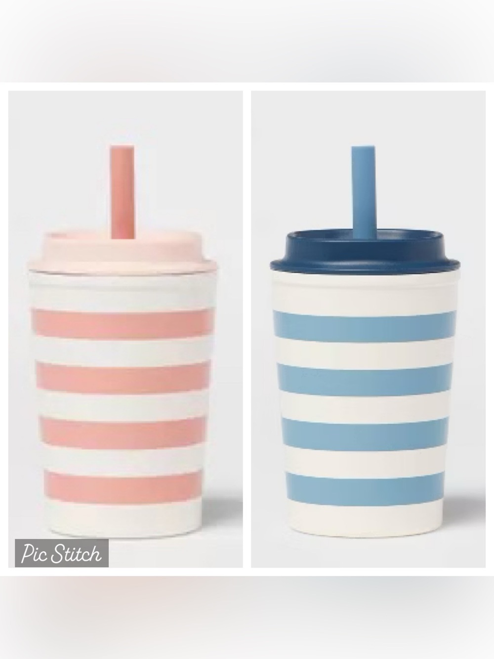 Set of Two Pillowfort (Target) Striped Stainless Steel Straw Cups (Blue/Pink)